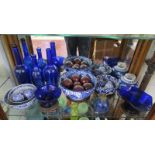 Collection of blue and white china and blue glass