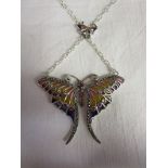 Silver enamel & stone set butterfly pendant on chain