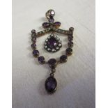 Amethyst, diamond & seed pearl pendant