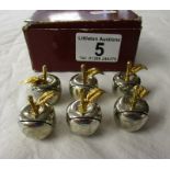 Set of 6 white metal apple themed name place holders