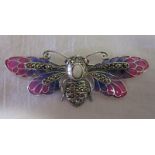 Silver enamel opal & marcasite bug brooch