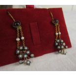 Pair of garnet, pearl & diamond set earrings