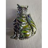 Silver & enamel cat brooch