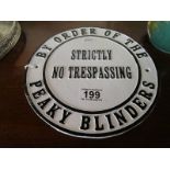 Novelty cast iron Peaky Blinders sign