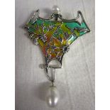 Silver enamel & pearl pendant