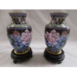 Pair of cloisonné vases on stands - H: 18.5cm