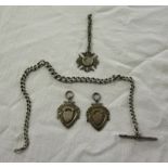 Silver Albert chain with T bar and 3 silver fobs