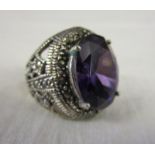 Silver amethyst & marcasite ring