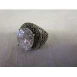 Silver crystal & marcasite ring