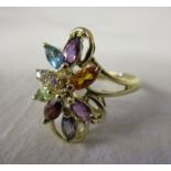 Gold diamond & semi precious stone set ring