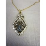 Enamel, pearl & topaz pendant on chain