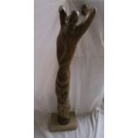 Carved wooden sculpture of man on marble base - H: 83cm