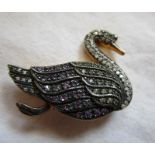 Diamond & amethyst swan brooch