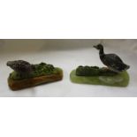 2 cold cast painted bronze gamebird menu holders on onyx bases