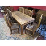 Eastern hardwood dining table (W: 90cm L: 200cm H: 77cm) and 8 chairs
