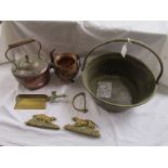 Collection of metalware to include brass jam pan