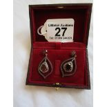 Pair of garnet & diamond drop earrings