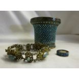 Tibetan cup and turquoise jewellery