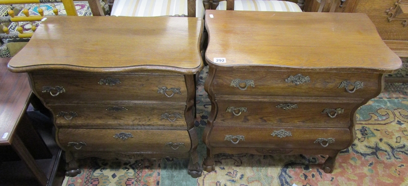 2 small shaped oak 3 drawer chests