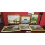 5 oil paintings & William Russel Flint print