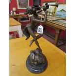 Bronze garden fairy on marble base - H: 38cm