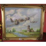Oil on board, military aircraft signed Holder - Image size 59.5cm x 49.5cm