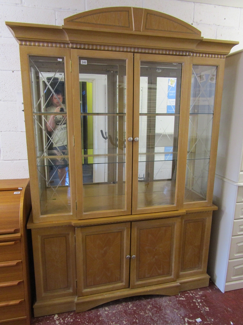 Large inlaid display cabinet with lights - W: 150cm D: 42cm H: 216cm