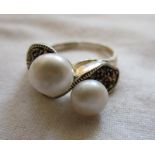 Silver, pearl and marcasite ring