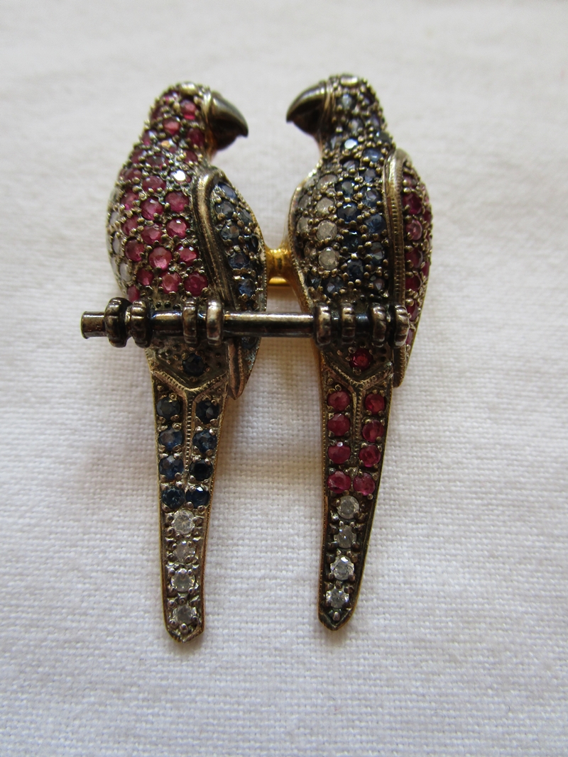 Ruby, sapphire & diamond bird brooch