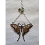 Silver champlevé enamel stone set butterfly pendant