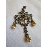 Citrine, diamond & pearl set pendant