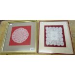 2 early doilies in frames, 1 marked Paris 1900