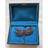 Ruby, diamond, emerald & sapphire dragon fly brooch