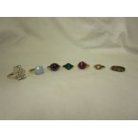 7 gold stone set rings - Approx total weight 21g