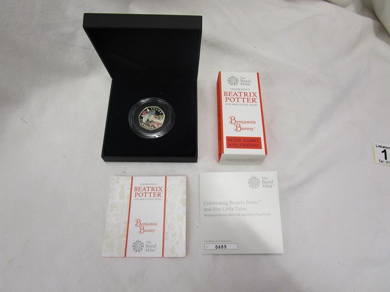 Royal Mint Benjamin Bunny silver proof 50 pence coin - Beatrix Potter 2018 - Black box edition