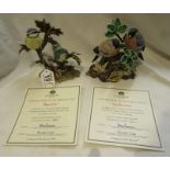2 Coalport bird figures with certificates - Blue tits & Bullfinches