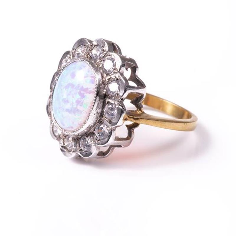 18ct silver-gilt opal (3ct) & paste cluster ring - Image 2 of 6