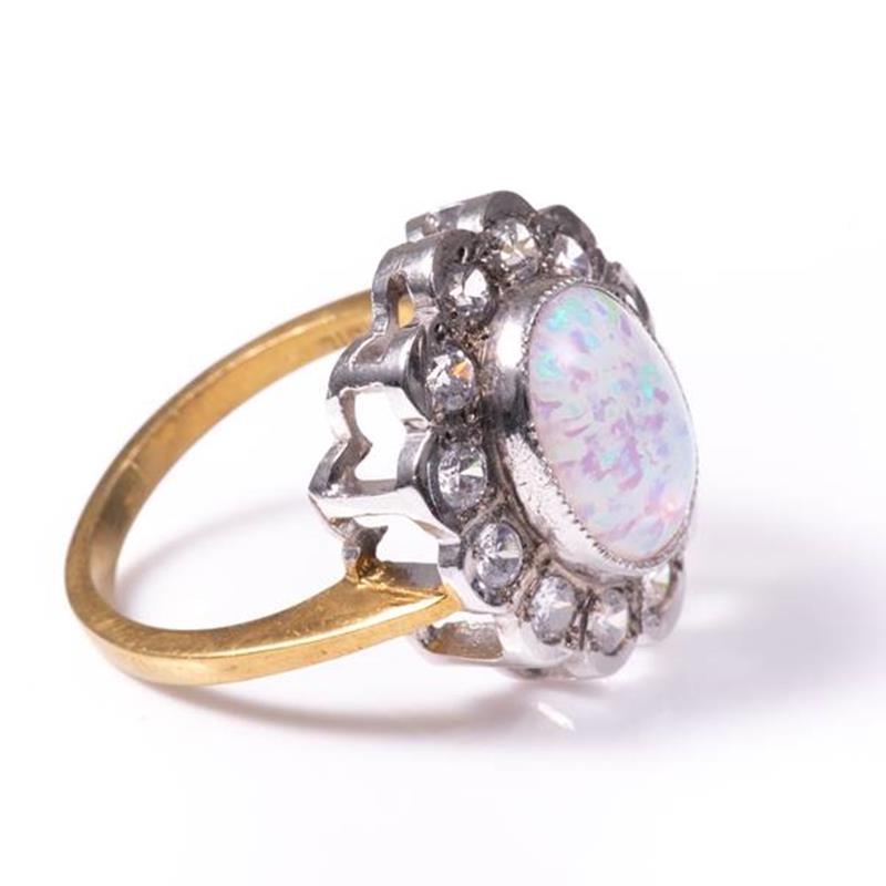 18ct silver-gilt opal (3ct) & paste cluster ring - Image 4 of 6