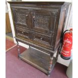 Early oak chest on stand - W: 90cm D: 46cm H: 128cm