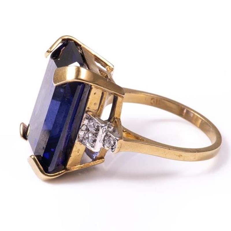 18ct silver-gilt synthetic sapphire & paste Art Deco style ring - Image 2 of 6