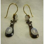 Pair of moonstone & diamond drop earrings