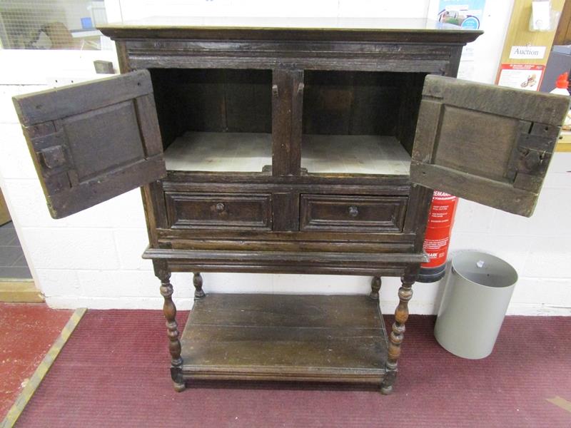 Early oak chest on stand - W: 90cm D: 46cm H: 128cm - Image 6 of 12