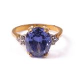 18ct silver-gilt synthetic sapphire & paste Art Deco style ring