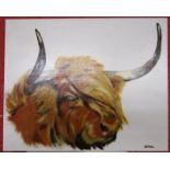 Oil painting - Bull by C J Rae