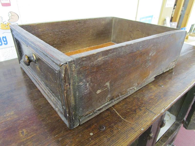 Early oak chest on stand - W: 90cm D: 46cm H: 128cm - Image 8 of 12