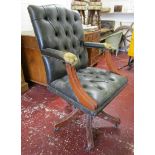 Green leather button back office chair A/F