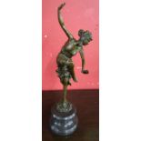 Bronze Charlston lady on marble base - H: 46cm