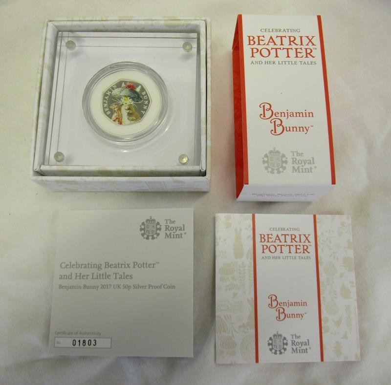 Royal Mint silver Proof 50 pence coin - Benjamin Bunny - Beatrix Potter 2017 - Boxed with COA