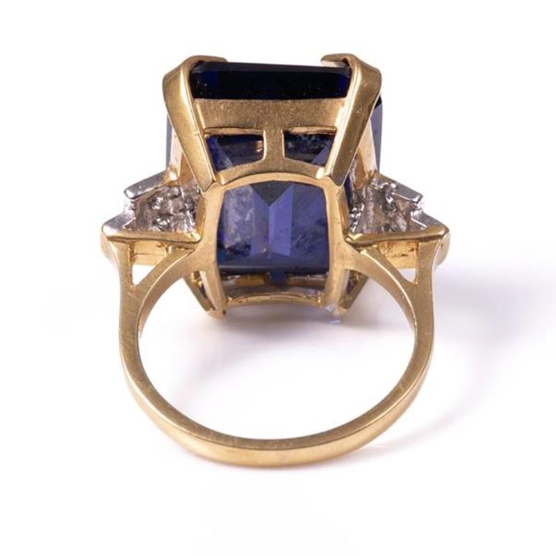 18ct silver-gilt synthetic sapphire & paste Art Deco style ring - Image 3 of 6