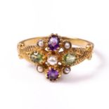 18ct silver-gilt amethyst (0.40ct), peridot (0.60ct) & seedpearl ring - Suffragette Colours